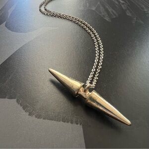 Gold Tone Horizontal Double Spike Pendant Necklace